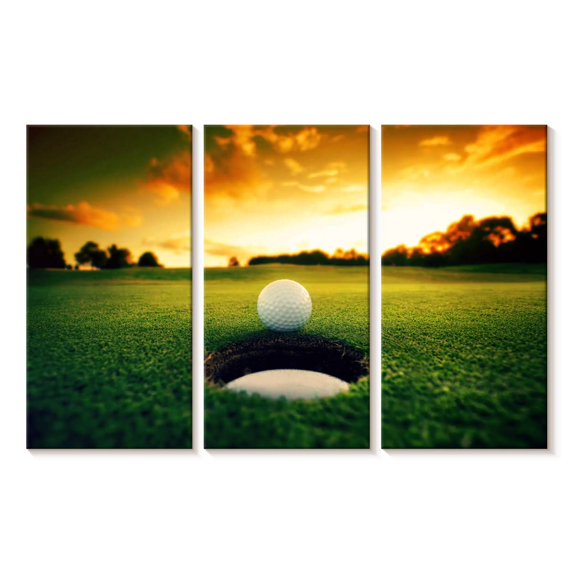 Elephant Stock Golf Ball Wall Art - Horizontal Multi Panel Canvas - Living Room Wall Decor - Sports Multi Panel - Orange And Yellow Decor - 45" x 28"