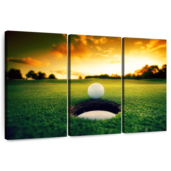 Elephant Stock Golf Ball Wall Art - Horizontal Multi Panel Canvas - Living Room Wall Decor - Sports Multi Panel - Orange And Yellow Decor - 45" x 28"