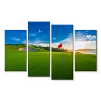 Elephant Stock Golf Course Red Flag Wall Art - Horizontal Multi Panel Canvas - Living Room Wall Decor - Sports Multi Panel - Red And Blue Decor - 30" x 18"