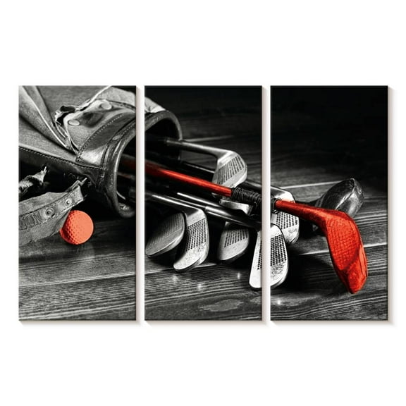 Elephant Stock Golf Equipment Pop Wall Art - Horizontal Multi Panel Canvas - Living Room Wall Decor - Sports Multi Panel - Black And Gray Decor - 23" x 14"