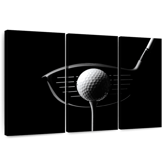 Elephant Stock Golf Hit Position Wall Art - Horizontal Multi Panel Canvas - Living Room Wall Decor - Sports Multi Panel - Black And White Decor - 33" x 20"