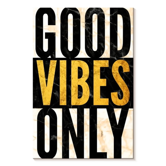 Elephant Stock Good Vibes Only Marble Wall Art - Vertical Canvas Wall Art - Living Room Wall Decor - Inspirational And Typography Canvas - Black And Gold Decor - 34" x 51"