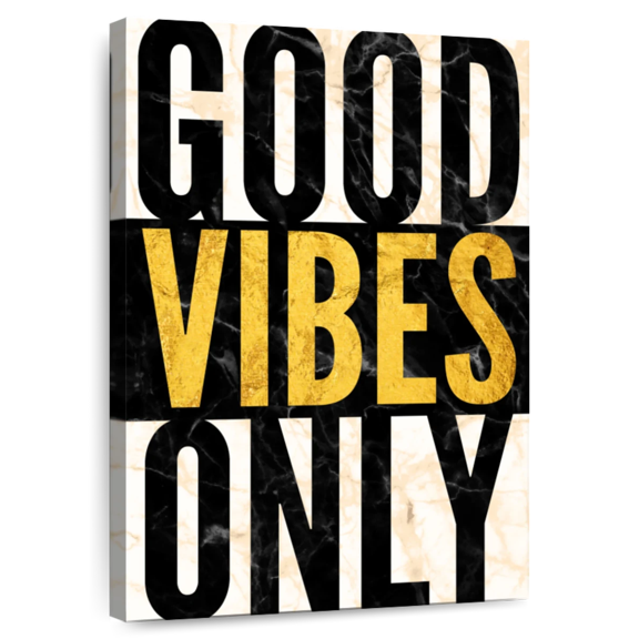 Elephant Stock Good Vibes Only Marble Wall Art - Vertical Canvas Wall Art - Living Room Wall Decor - Inspirational And Typography Canvas - Black And Gold Decor - 34" x 51"