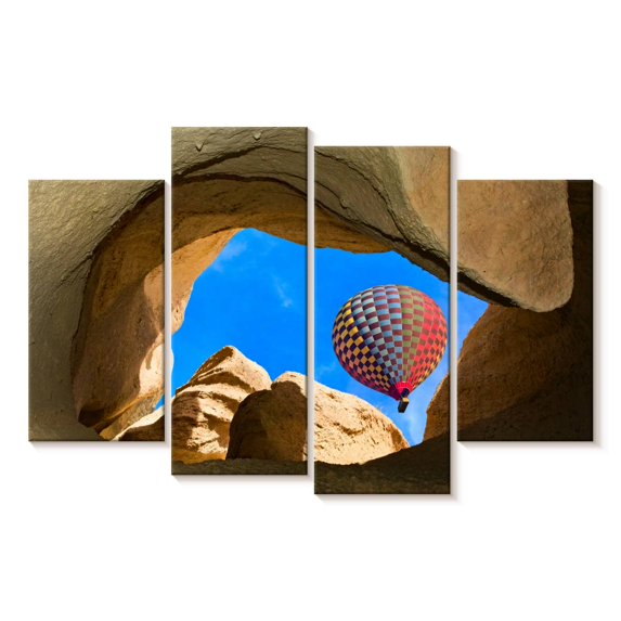 Elephant Stock Goreme Park Hot Air Balloon Wall Art - Horizontal Multi Panel Canvas - Living Room Wall Decor - Transportation Multi Panel - Blue And Beige Decor - 43" x 27"