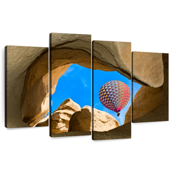 Elephant Stock Goreme Park Hot Air Balloon Wall Art - Horizontal Multi Panel Canvas - Living Room Wall Decor - Transportation Multi Panel - Blue And Beige Decor - 43" x 27"