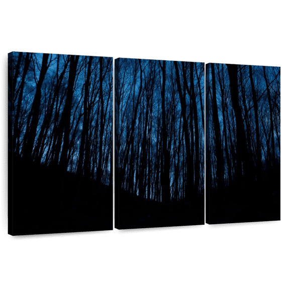 Elephant Stock Gothic Forest Wall Art - Horizontal Multi Panel Canvas - Living Room Wall Decor - Gothic Multi Panel - Black And Blue Decor - 45" x 28"