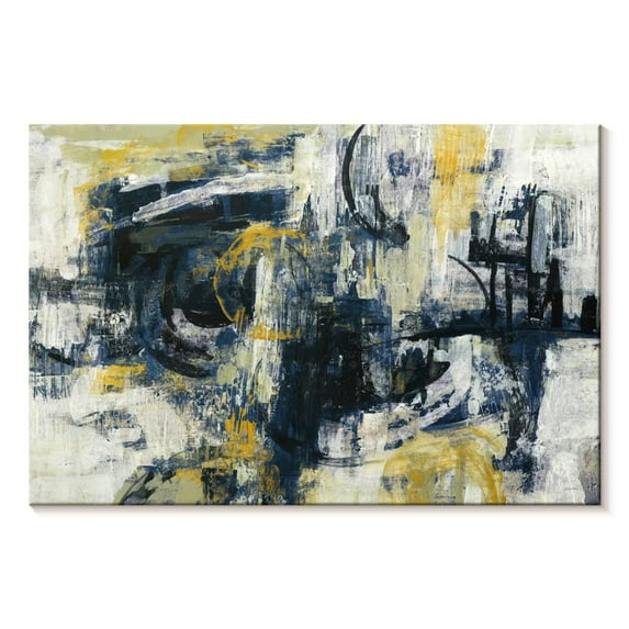 Elephant Stock Graffiti Wall Indigo Wall Art - Horizontal Canvas Wall Art - Living Room Wall Decor - Abstract Canvas - Blue And Yellow Decor By Silvia Vassileva - 30" x 20"