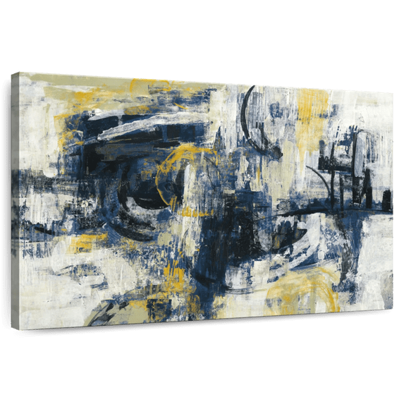 Elephant Stock Graffiti Wall Indigo Wall Art - Horizontal Canvas Wall Art - Living Room Wall Decor - Abstract Canvas - Blue And Yellow Decor By Silvia Vassileva - 30" x 20"
