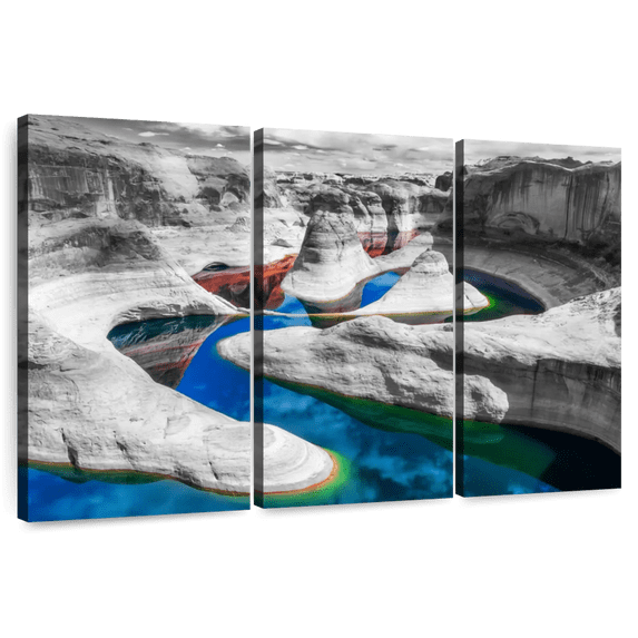 Elephant Stock Grand Canyon River Pop Wall Art - Horizontal Multi Panel Canvas - Living Room Wall Decor - Nature Multi Panel - Blue And White Decor - 65" x 42"