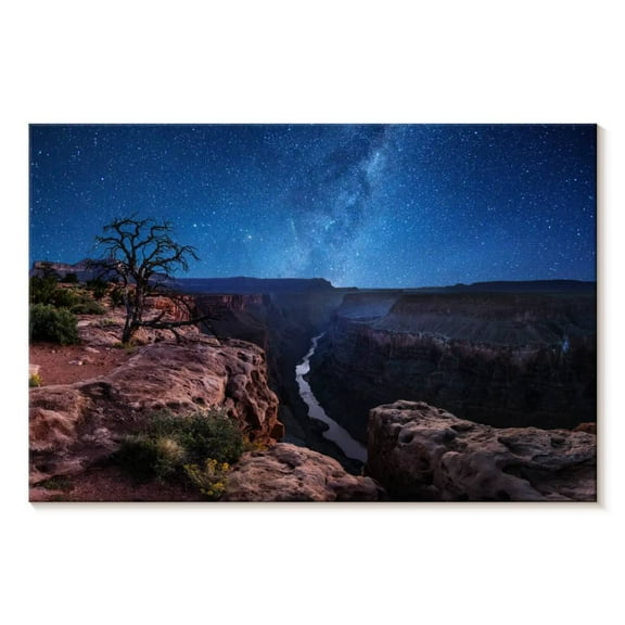 Elephant Stock Grand Canyon Starry Night Wall Art - Horizontal Canvas Wall Art - Living Room Wall Decor - Nature Canvas - Blue And Brown Decor - 12" x 8"