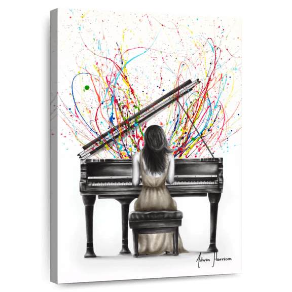 Elephant Stock Grand Piano Solo Wall Art - Vertical Canvas Wall Art - Living Room Wall Decor - Music Canvas - White And Gray Decor By Ashvin Harrison - 8" x 12"