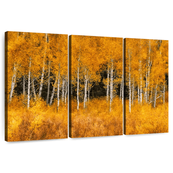 Elephant Stock Grand Teton Aspen Trees Wall Art - Horizontal Multi Panel Canvas - Living Room Wall Decor - Floral And Botanical Multi Panel - Orange And Black Decor - 33" x 20"