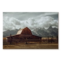 Elephant Stock Grand Teton Barn Wall Art - Horizontal Canvas Wall Art - Living Room Wall Decor - Architecture Canvas - Brown And Blue Decor - 12" x 8"