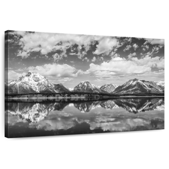 Elephant Stock Grand Teton Panorama Wall Art - Horizontal Canvas Wall Art - Living Room Wall Decor - Nature Canvas - Black And Gray Decor - 36" x 24"