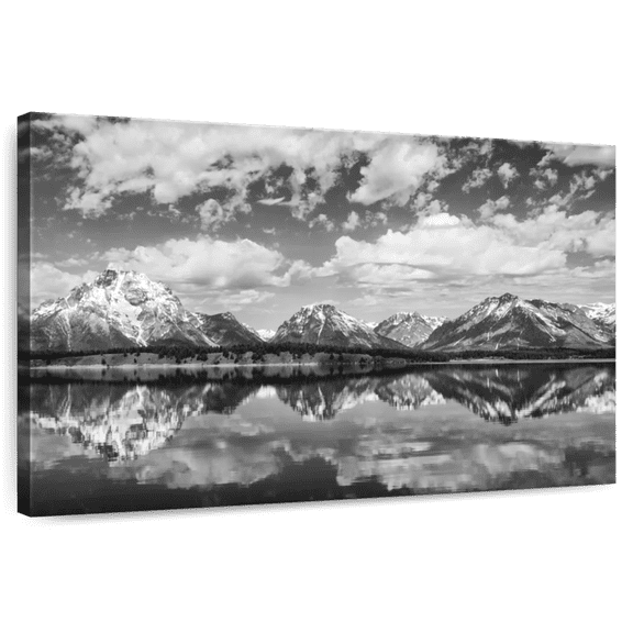 Elephant Stock Grand Teton Panorama Wall Art - Horizontal Canvas Wall Art - Living Room Wall Decor - Nature Canvas - Black And Gray Decor - 51" x 34"