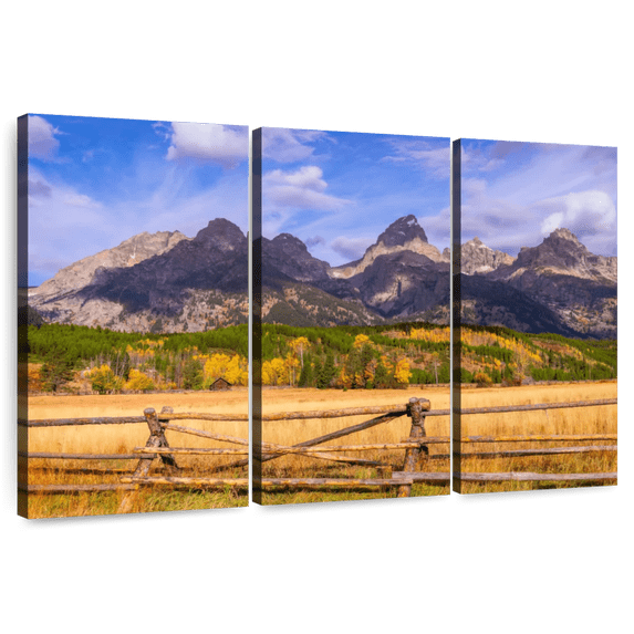 Elephant Stock Grand Teton Scenery Wall Art - Horizontal Multi Panel Canvas - Living Room Wall Decor - Nature Multi Panel - Gray And Blue Decor - 33" x 20"