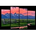 thumbnail image 1 of Elephant Stock Grand Teton Sunset Wall Art - Horizontal Multi Panel Canvas - 4 Pieceliving Room Wall Decor - Photography Nature Multi Panel - Pink And Blue Decor - 24" x 14", 1 of 4