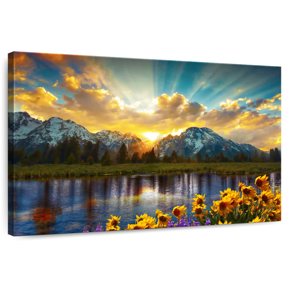 Elephant Stock Grand Teton Wall Art - Horizontal Canvas Wall Art - Living Room Wall Decor - Nature Canvas - Blue And Orange Decor - 12" x 8"