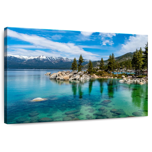 Elephant Stock Green Lake Tahoe Wall Art - Horizontal Canvas Wall Art - Living Room Wall Decor - Nature Canvas - Teal And Blue Decor - 12" x 8"