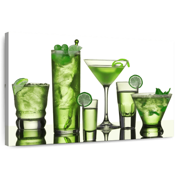 Elephant Stock Green Lime Cocktails Wall Art - Horizontal Canvas Wall Art - Living Room Wall Decor - Food And Drink Canvas - Green And White Decor - 48" x 32"