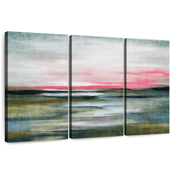 Elephant Stock Greenfield Landscape Abstract Wall Art - Horizontal Multi Panel Canvas - Living Room Wall Decor - Abstract Multi Panel - Blue And Green Decor - 74" x 48"