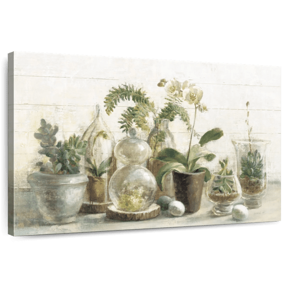 Elephant Stock Greenhouse Orchids I Wall Art - Horizontal Canvas Wall Art - Living Room Wall Decor - Floral And Botanical Canvas - Beige And Gray Decor By Danhui Nai - 36" x 24"