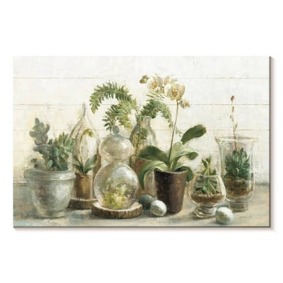 Elephant Stock Greenhouse Orchids I Wall Art - Horizontal Canvas Wall Art - Living Room Wall Decor - Floral And Botanical Canvas - Beige And Gray Decor By Danhui Nai - 36" x 24"