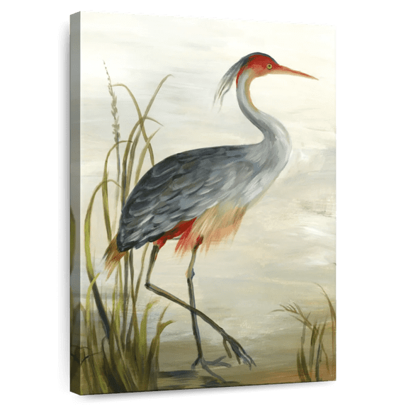 Elephant Stock Grey Heron Wall Art - Vertical Canvas Wall Art - Hallway Wall Decor - Animal Canvas - Green And Red Decor By Aimee Wilson - 32" x 48"