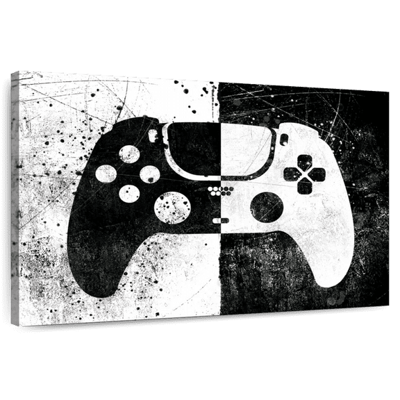 Elephant Stock Grunge Game Controller Wall Art - Horizontal Canvas Wall Art - Living Room Wall Decor - Hobbies And Lifestyle Canvas - Black And White Decor - 36" x 24"