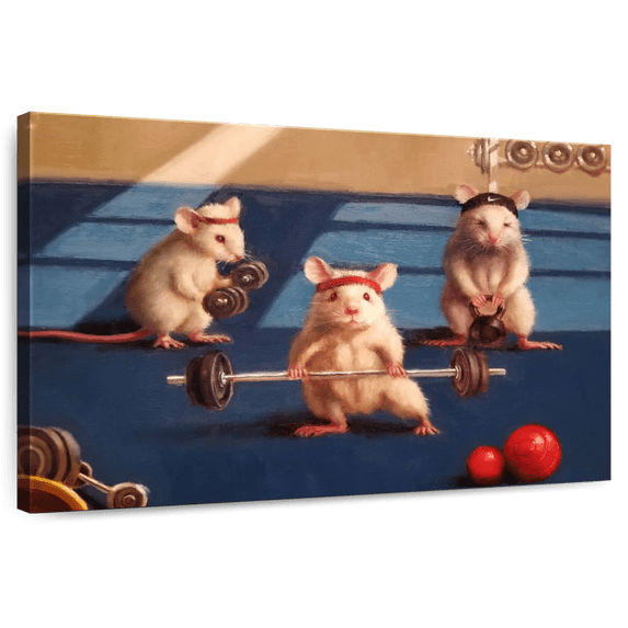 Elephant Stock Gym Rats Wall Art - Horizontal Canvas Wall Art - Living Room Wall Decor - Humor Canvas - Blue And Brown Decor By Lucia Heffernan - 24" x 16"