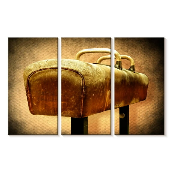 Elephant Stock Gymnastics Pommel Horse Wall Art - Horizontal Multi Panel Canvas - Living Room Wall Decor - Sports Multi Panel - Brown And Orange Decor - 45" x 28"