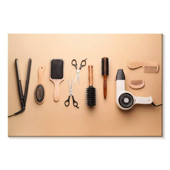 Elephant Stock Hair Salon Accessories Wall Art - Horizontal Canvas Wall Art - Lobby Wall Decor - Fashion And Beauty Canvas - Orange And Gray Decor - 36" x 24"