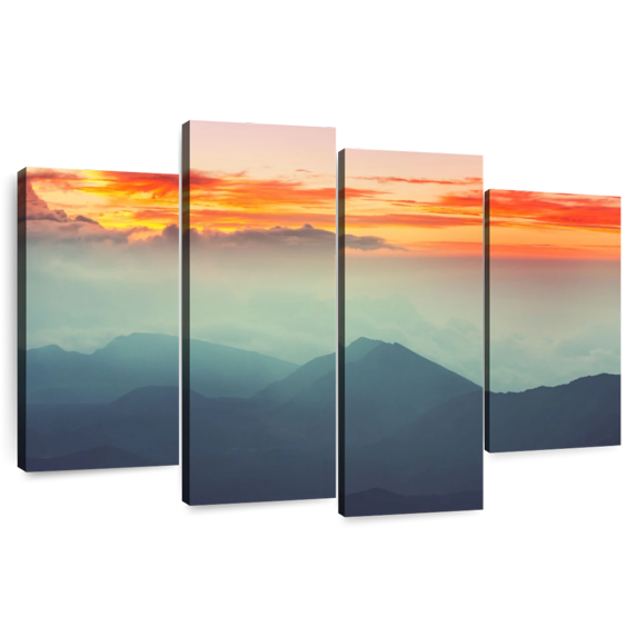 Elephant Stock Haleakala Foggy Morning Wall Art - Horizontal Multi Panel Canvas - Living Room Wall Decor - Nature Multi Panel - Orange And Blue Decor - 68" x 42"