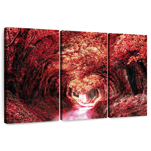 Elephant Stock Halnaker Tree Path Wall Art - Horizontal Multi Panel Canvas - Living Room Wall Decor - Nature Multi Panel - Red And Black Decor - 38" x 24"