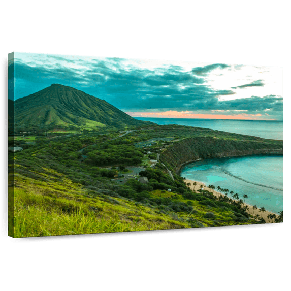 Elephant Stock Hanauma Bay Wall Art - Horizontal Canvas Wall Art - Living Room Wall Decor - Beach Canvas - Orange And White Decor - 51" x 34"