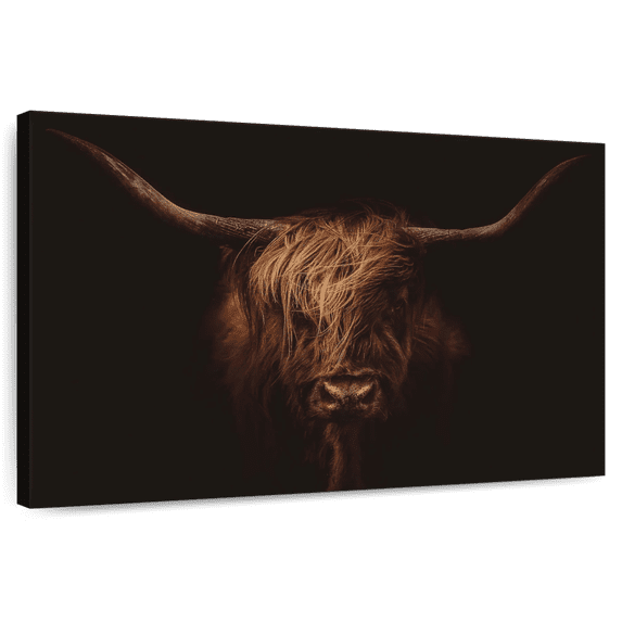 Elephant Stock Handsome Highland Cow Wall Art - Horizontal Canvas Wall Art - Living Room Wall Decor - Animal Canvas - Brown And Black Decor - 30" x 20"