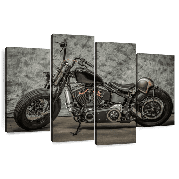 Elephant Stock Harley Davidson Chopper Wall Art - Horizontal Multi Panel Canvas - Living Room Wall Decor - Transportation Multi Panel - Brown And Gray Decor - 36" x 22"