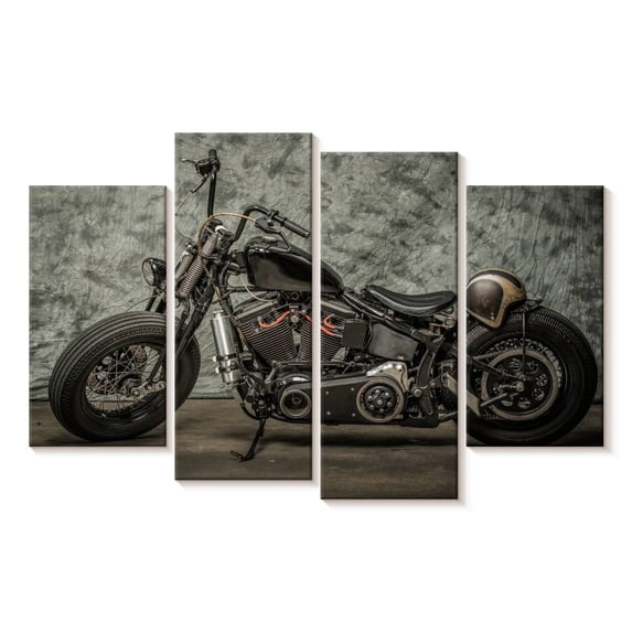 Elephant Stock Harley Davidson Chopper Wall Art - Horizontal Multi Panel Canvas - Living Room Wall Decor - Transportation Multi Panel - Brown And Gray Decor - 36" x 22"