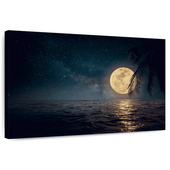 Elephant Stock Harvest Moon Wall Art - Horizontal Canvas Wall Art - Living Room Wall Decor - Astronomy & Space Canvas - Black And Teal Decor - 45" x 30"