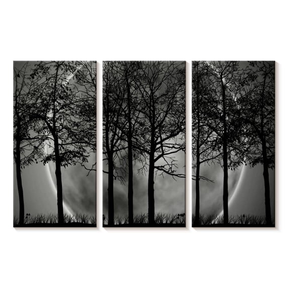 Elephant Stock Haunted Forest Wall Art - Horizontal Multi Panel Canvas - Living Room Wall Decor - Gothic Multi Panel - Black And Gray Decor - 23" x 14"