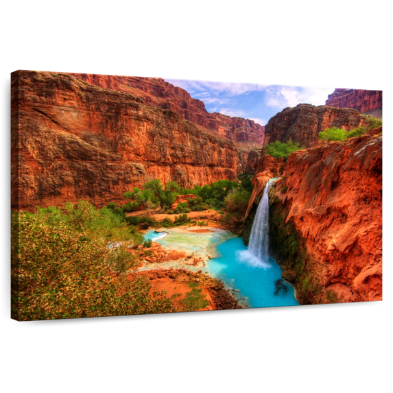 Elephant Stock Havasupai Canyon Falls Wall Art - Horizontal Canvas Wall Art - Living Room Wall Decor - Nature Canvas - Brown And Blue Decor - 12" x 8"