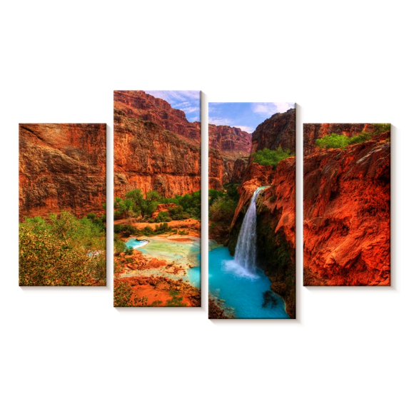 Elephant Stock Havasupai Canyon Falls Wall Art - Horizontal Multi Panel Canvas - Living Room Wall Decor - Nature Multi Panel - Brown And Blue Decor - 52" x 32"