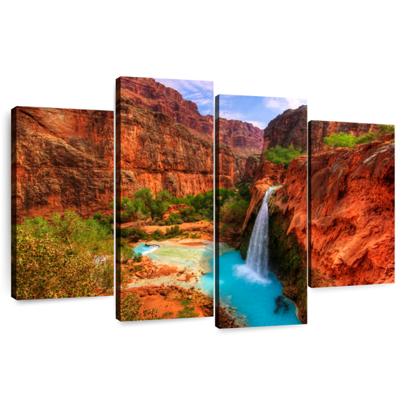 Elephant Stock Havasupai Canyon Falls Wall Art - Horizontal Multi Panel Canvas - Living Room Wall Decor - Nature Multi Panel - Brown And Blue Decor - 52" x 32"