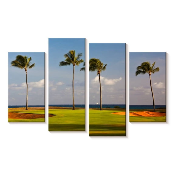 Elephant Stock Hawaiian Golf Course Wall Art - Horizontal Multi Panel Canvas - Living Room Wall Decor - Sports Multi Panel - Green And Yellow Decor - 24" x 14"