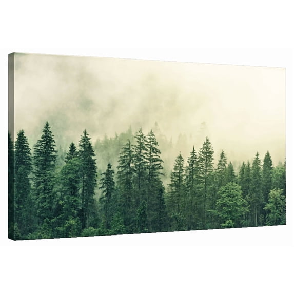 Elephant Stock Hazy Mountain Pine Forest Wall Art - Horizontal Canvas Wall Art - Living Room Wall Decor - Floral And Botanical Canvas - Beige And Gray Decor - 51" x 34"