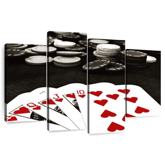 Elephant Stock Hearts Royal Flush Wall Art - Horizontal Multi Panel Canvas - Living Room Wall Decor - Hobbies And Lifestyle Multi Panel - Black And White Decor - 43" x 27"