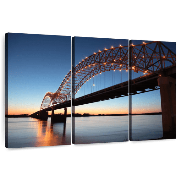 Elephant Stock Hernando De Soto Bridge Wall Art - Horizontal Multi Panel Canvas - Living Room Wall Decor - Architecture Multi Panel - Gray And Blue Decor - 74" x 48"