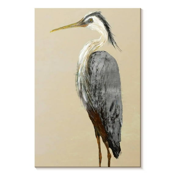 Elephant Stock Heron On Tan Ii Wall Art - Vertical Canvas Wall Art - Living Room Wall Decor - Animal Canvas - White And Brown Decor By Julie Derice - 8" x 12"