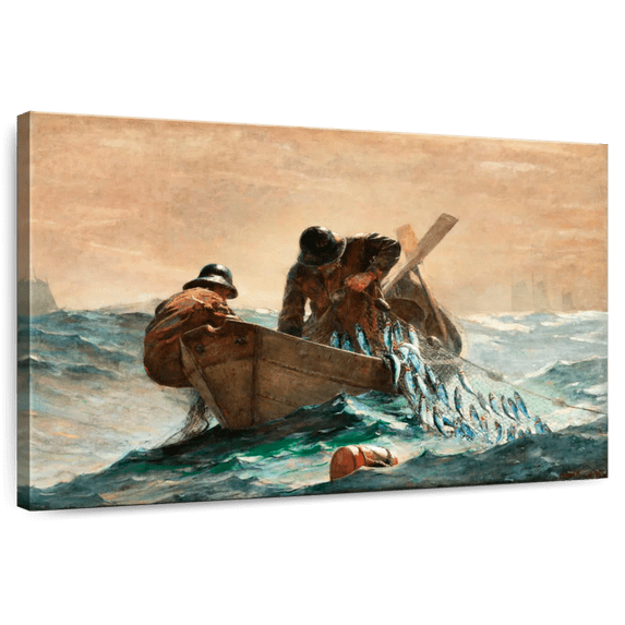Elephant Stock The Herring Net Wall Art - Horizontal Canvas Wall Art - Living Room Wall Decor - Hobbies And Lifestyle Canvas - Gray And Orange Decor By Winslow Homer - 48" x 32"