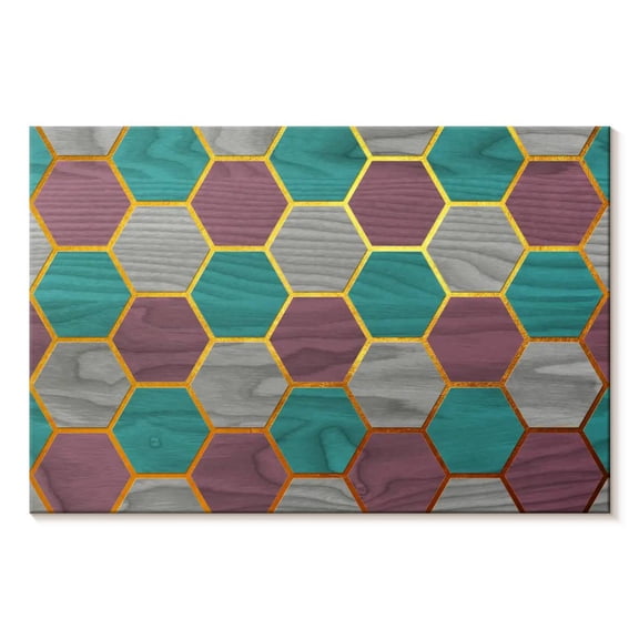 Elephant Stock Hexagon Geometric Pattern Wall Art - Horizontal Canvas Wall Art - Living Room Wall Decor - Abstract Canvas - Gray And Purple Decor - 12" x 8"